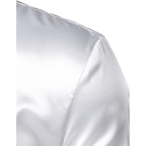 Men's Luxury Shiny Silk Like Satin Button Up Dress Shirts - Picture 4 of 4
